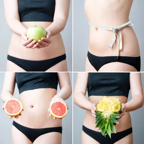 Surpoids des femmes avec des fruits — Photo