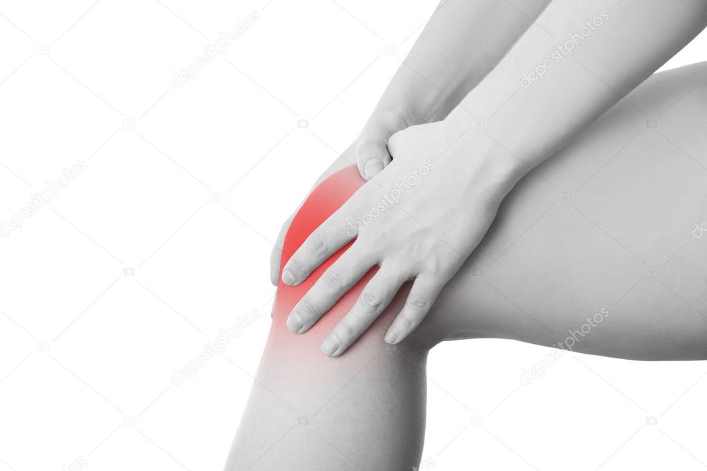 Knee pain of the woman isolated