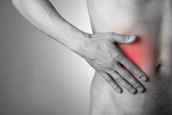 Dolor en el lado derecho. Ataque de apendicitis — Foto de Stock