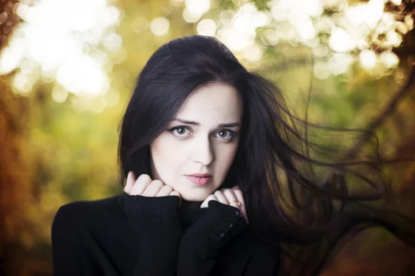 Beautiful woman in autumn forest — Stock Photo, Image