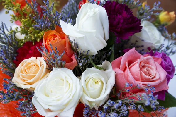 Bouquet of white, red and yellow roses — Stock Photo, Image