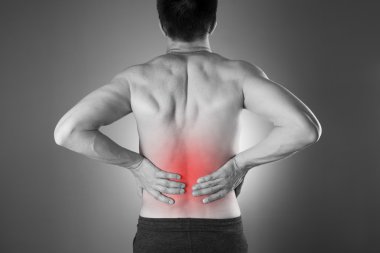 Kidney pain. Man with backache. Pain in the man's body clipart