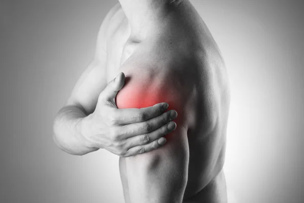 Man with pain in shoulder. Pain in the human body — Stock Photo, Image