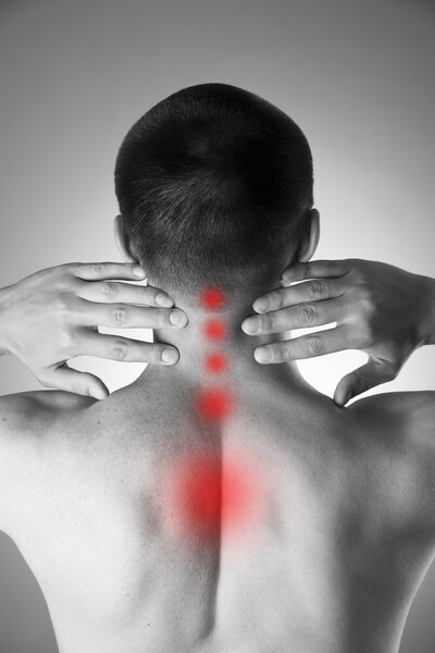 Pain in the neck. Man with backache. Pain in the man's body