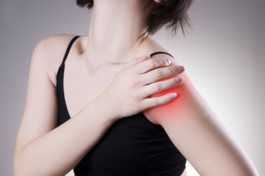 Woman with pain in shoulder. Pain in the human body