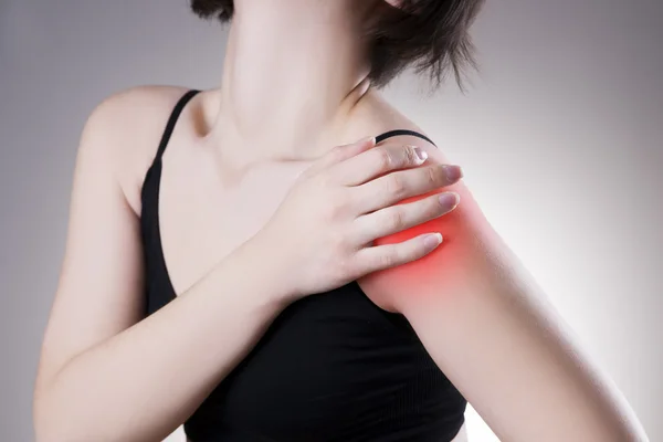 Woman with pain in shoulder. Pain in the human body — Stock Photo, Image