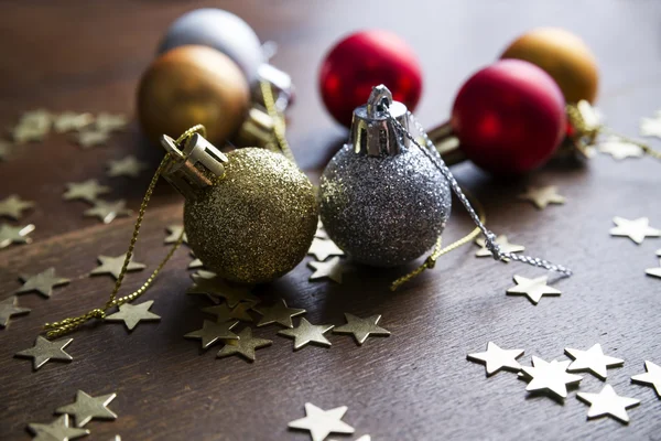 Christmas balls on wooden background — Stock Photo, Image