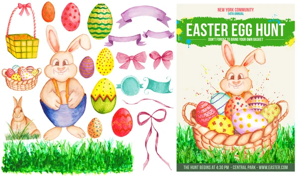 Acuarela Poster de Pascua & Elementos de diseño — Vector de stock