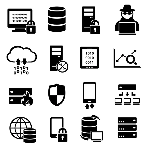 Iconos de seguridad cibernética, virus y seguridad informática — Vector de stock