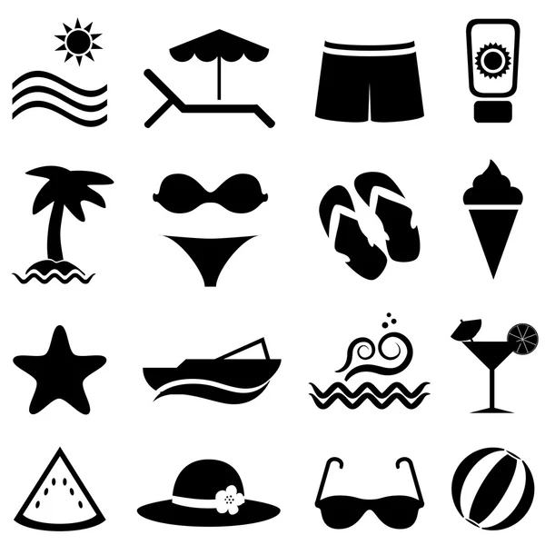 Playa, viajes, iconos de verano — Vector de stock