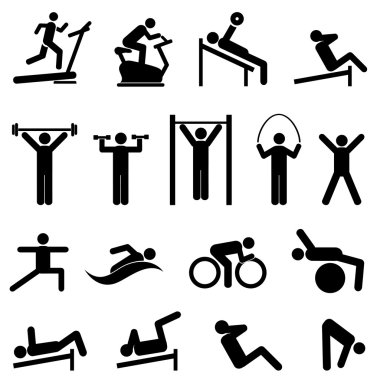 Egzersiz, fitness, sağlık ve spor salonu simgeler