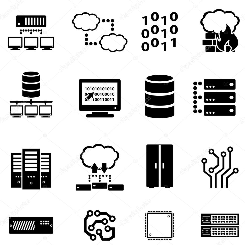 Vector of Computer, data and cloud computing Computers, data, cloud computing icon set stock vector