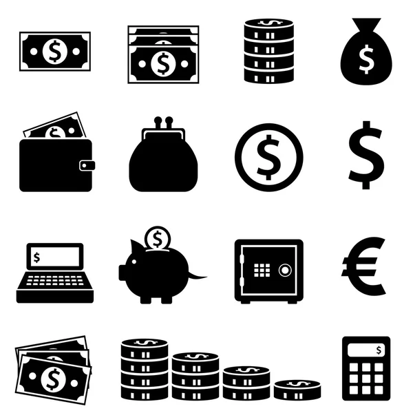 Peníze, bankovnictví a finančnictví ikony — Stockový vektor