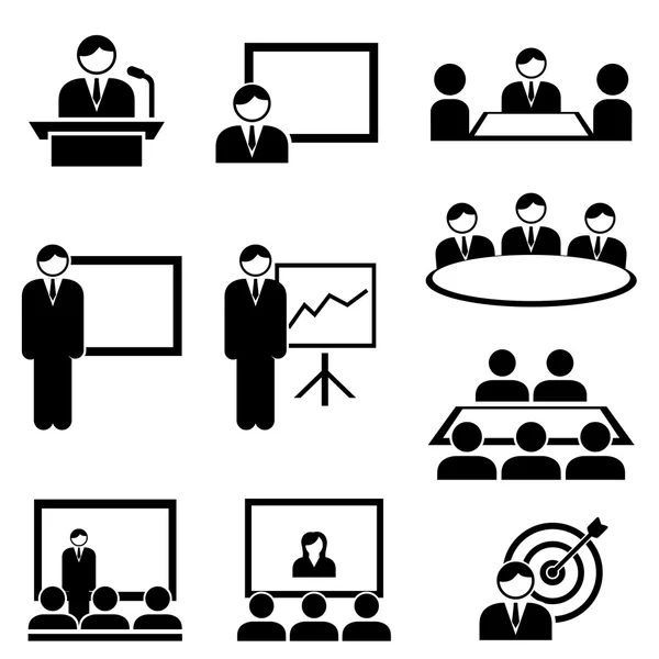 Iconos de presentación y reunión de negocios — Vector de stock