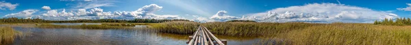 Panoramic landscape with wooden bridge. — Stock Photo, Image