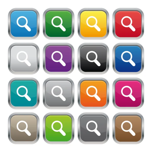Search metallic square buttons — Stock Vector