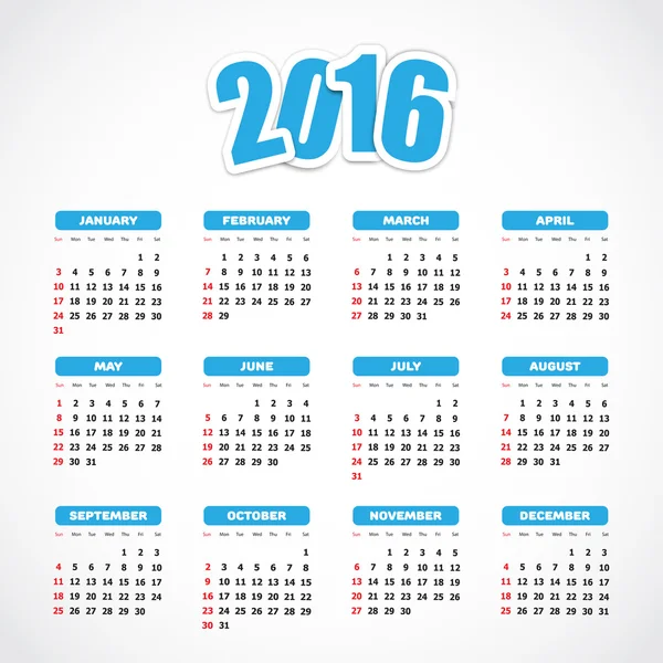 Kalender biru 2016 - Stok Vektor