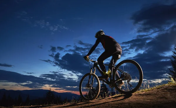 Rückansicht Eines Jungen Mannes Der Fahrrad Fährt Unter Dem Schönen — Stockfoto