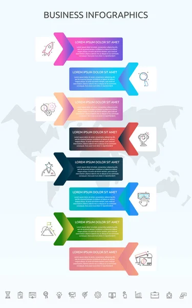 Infografik Rechteck Mit Acht Pfeilen Symbole Vektorvorlage Für Diagramm Web — Stockvektor