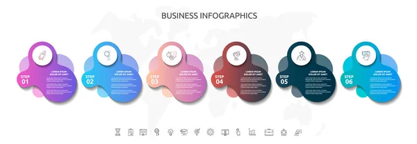 Βήματα Infographics Αφηρημένες Ετικέτες Διανυσματικό Πρότυπο Έξι Μέρος Που Χρησιμοποιείται — Διανυσματικό Αρχείο