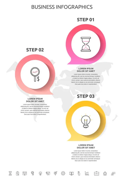 Steps Infographics Dialogs Charts Vector Circles Template Three Parts Used — Stock Vector