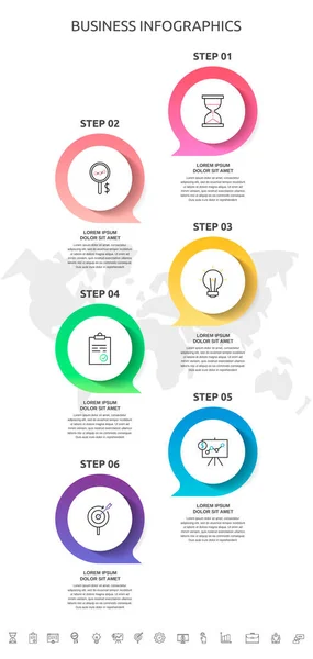 Steps Infographics Dialogs Charts Vector Circles Template Six Parts Used — Stock Vector