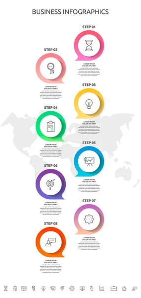 Steps Infographics Dialogs Charts Vector Circles Template Eight Parts Used — Stock Vector