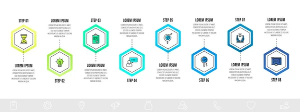 Wektorowe Sześciokąty Infograficzne Krokami Płaski Szablon Może Być Używany Diagramu — Wektor stockowy