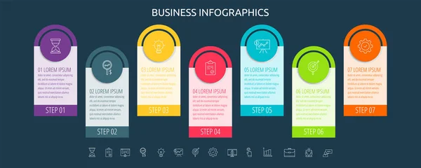 Vector Infographic Flat Template Circles Seven Label Diagram Graph Presentation — Stock Vector