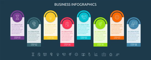 Infografía Vectorial Círculos Planos Plantilla Para Ocho Etiquetas Diagrama Gráfico — Vector de stock