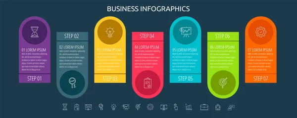 Vektor Infografik Flache Vorlagenkreise Für Sieben Etiketten Diagramm Grafik Präsentation — Stockvektor