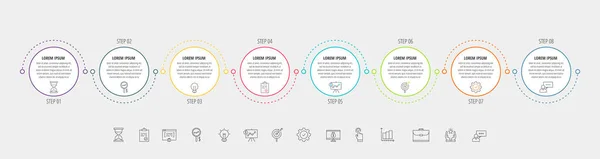 Инфографика Векторной Линии Кругов Шагами Иконки Хронология Используемая Графиков Веб — стоковый вектор
