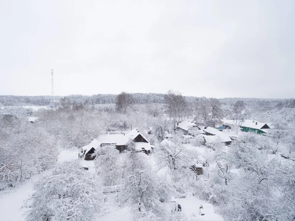 Winter Snowy Village Photo Houses Top View Beautiful Landscape — Stock Photo, Image