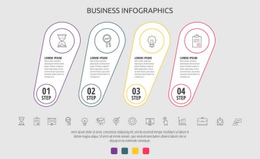 Dört etiket, diyagram, grafik ve sunumlar için iş vektör çizgisi bilgi çemberi. İçerik, akış şeması, adımlar, zaman çizelgesi, iş akışı, pazarlama için 4 seçeneğe sahip kavram.