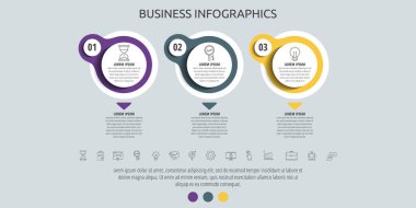 3 adımlı vektör bilgisini daire içine alır, simgeler. Diyagram, grafik, ağ, afiş, akış şeması, bilgi grafiği, içerik, seviye, grafik, işlem diyagramı için kullanılan zaman çizelgesi