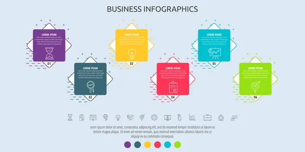 Etykieta Infograficzna Firmy Wektorowej Kwadratami Dla Sześciu Etykiet Schematów Wykresów — Wektor stockowy