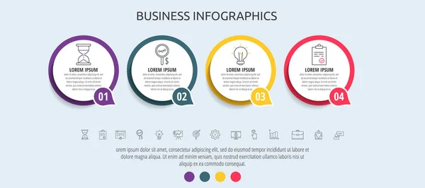 Círculos Vector Infografía Con Pasos Iconos Línea Tiempo Utilizada Para — Vector de stock