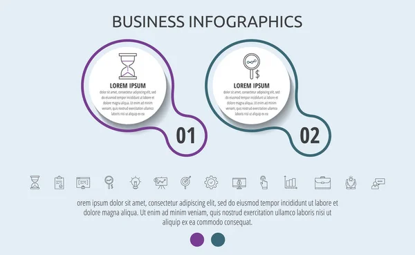 Infografica Della Linea Vettoriale Dei Cerchi Con Punti Icone Timeline — Vettoriale Stock