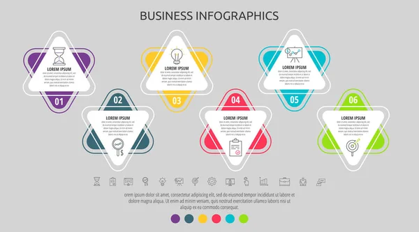 Современная Простая Инфографика Плоского Векторного Треугольника Шестью Шагами Хронология Событий — стоковый вектор