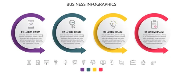 Moderno Simples Círculos Vetoriais Planas Infográfico Com Quatro Passos Setas — Vetor de Stock