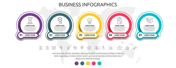 Moderne Und Einfache Flache Vektorkreise Infografik Mit Schritten Symbole Zeitachse — Stockvektor