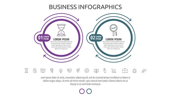 Moderne Linienvektorkreise Infografik Mit Schritten Pfeile Zwei Optionen Für Diagramm — Stockvektor