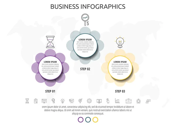 Infografiken Kreise Mit Schritten Symbole Zeitleiste Datenvektorvorlage Verwendet Für Diagramm — Stockvektor