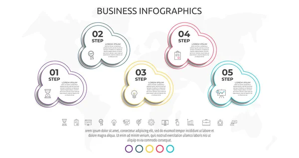 Garis Lingkaran Infografis Dengan Lima Langkah Label Templat Vektor Data - Stok Vektor