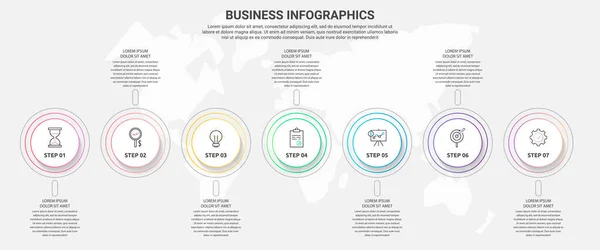 Ilustración Vectorial Línea Moderna Simple Plantilla Infográfica Con Siete Círculos — Archivo Imágenes Vectoriales