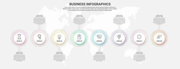 Ilustración Vectorial Línea Moderna Simple Plantilla Infográfica Con Ocho Círculos — Archivo Imágenes Vectoriales