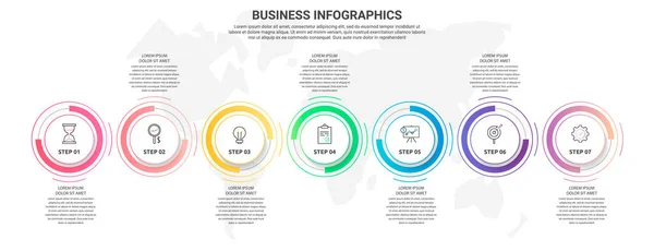 Plantilla Infografía Plana Vectorial Con Siete Círculos Elementos Sectores Moderno — Archivo Imágenes Vectoriales