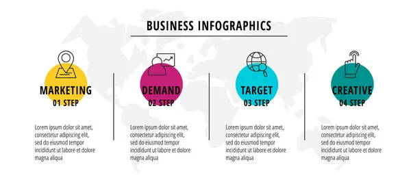 流转信息图形或时间表四个圆卡连接箭头 4个步骤的业务概念 Web 工作流布局 流程图 内容的设计模板 — 图库矢量图片