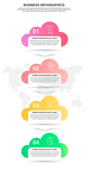 Wektorowe Chmury Infograficzne Koncepcja Biznesowa Opcji Streszczenie Szablonu Czterema Krokami — Wektor stockowy