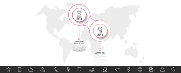 Infografía Vectorial Moderna Lineal Con Iconos Dos Pasos Círculos Con — Vector de stock